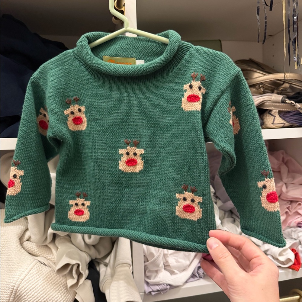 Claver Infant Green Reindeer Rollneck Sweater
